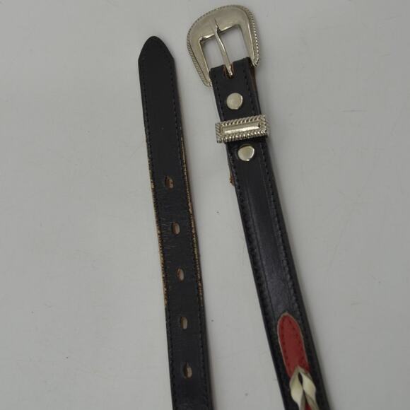 Skinny Leather Belt Western Black Red White Rodeo Cowgirl M - Picture 6 of 11